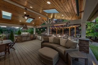 composite deck, covered deck, heaters