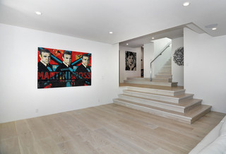 audrey hepburn image, glass stair paneling, metal artwork