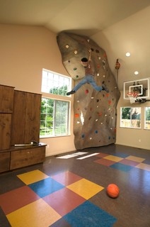 indoor basketball court, indoor climbing wall, rubber floor
