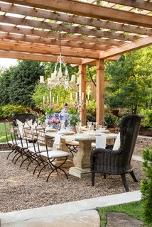 backyard escapes, backyard retreat, concrete dining table