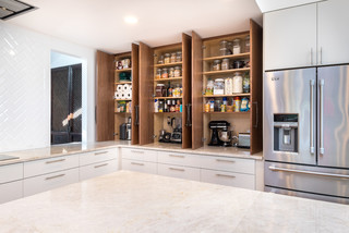 built in, contemporary wood floor, custom cabinets